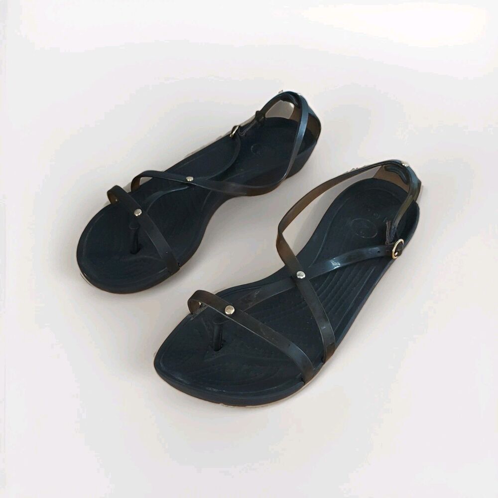 Crocs Isabella Gladiator Black Slip On Casual Comfort Strappy Women's Size 7